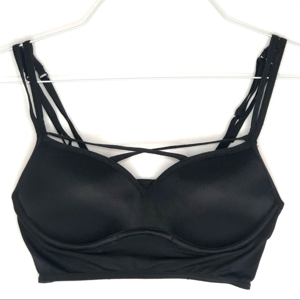 PINK VS Crisscross Front XS Black Bralette